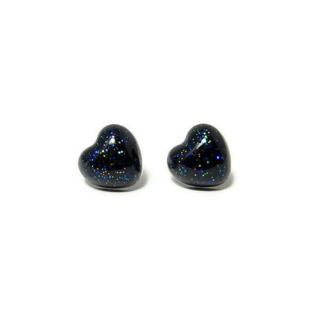 Black Glitter Heart Earrings